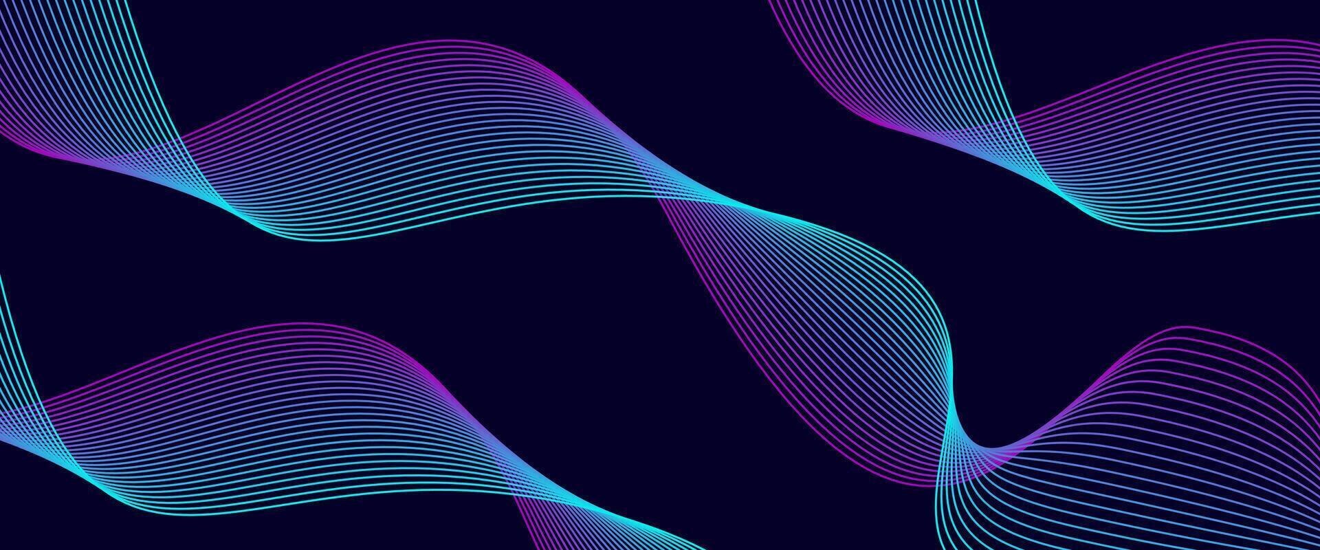 Seamless Abstract Wave Line Pattern with Gradient Neon Purple and Blue on Dark Background for Futuristic Tech and Digital Design vector