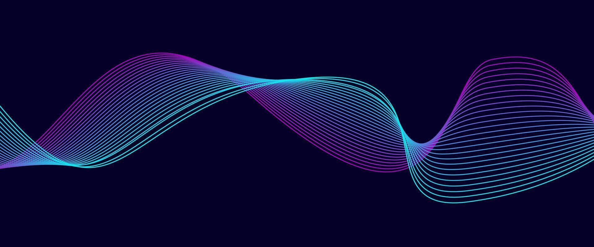 Colorful Wavy Line Abstract Background with Gradient Neon Flow in Purple and Blue on Dark Background for Futuristic Digital Design vector