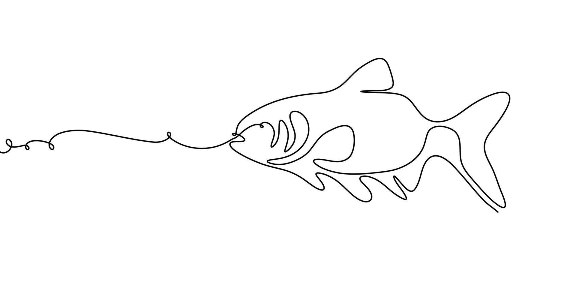 Salmon fish line art icon continuous tuna drawing trout seafood. Line fish salmon one hand simple outline illustration water type food hook linear sea fin pond day sketch silhouette logo ocean. vector
