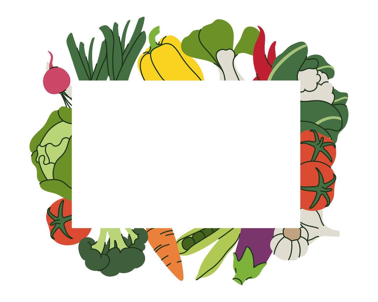 Vegetable frame with copy space in the center, perfect for food-related designs. vector