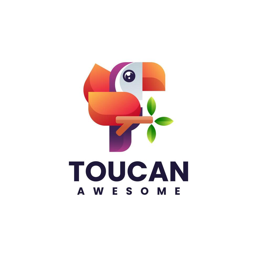 Vibrant Toucan Bird Logo with Gradient Style and Leaf Branch vector
