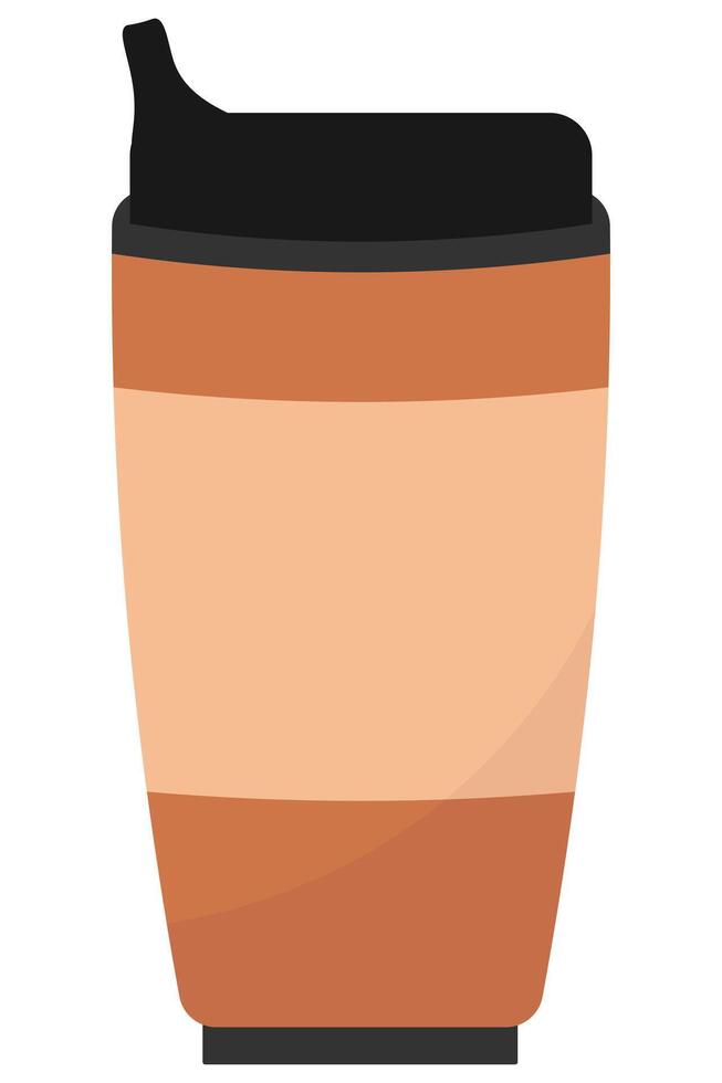 Brown Travel Tumbler with Black Lid Flat Design. Insulated Coffee Cup without Handle vector