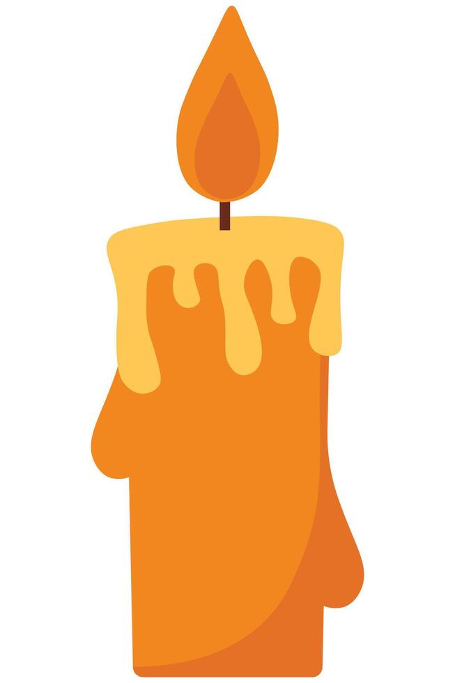 Orange Melting Candle with Flame Flat Design. Simple Burning Candle for Celebration vector