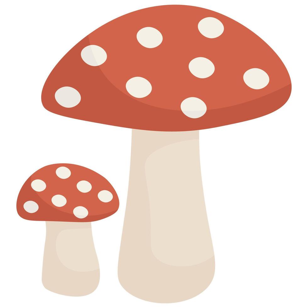 Red and White Spotted Fly Agaric Mushrooms Flat Design. Toadstools or Fungi for Forest Themes vector