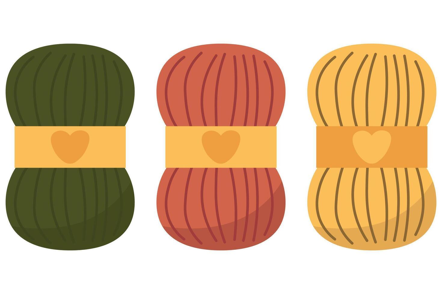 Set of Wrapped Yarn Balls with Heart Labels. Crafting Thread Collection for Knitting or Crochet vector