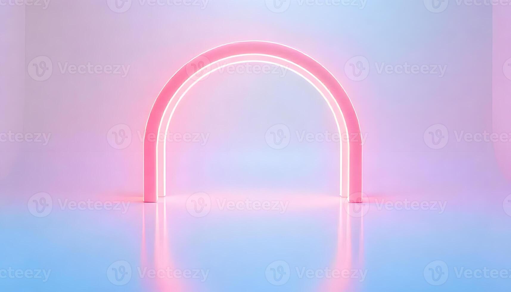 A neon arch in a blue and pink background photo