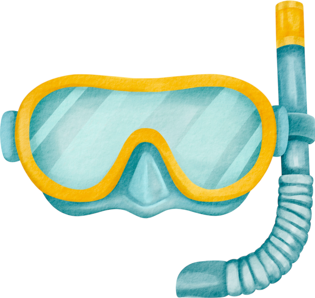 Watercolor Snorkeling Mask Blue Yellow png