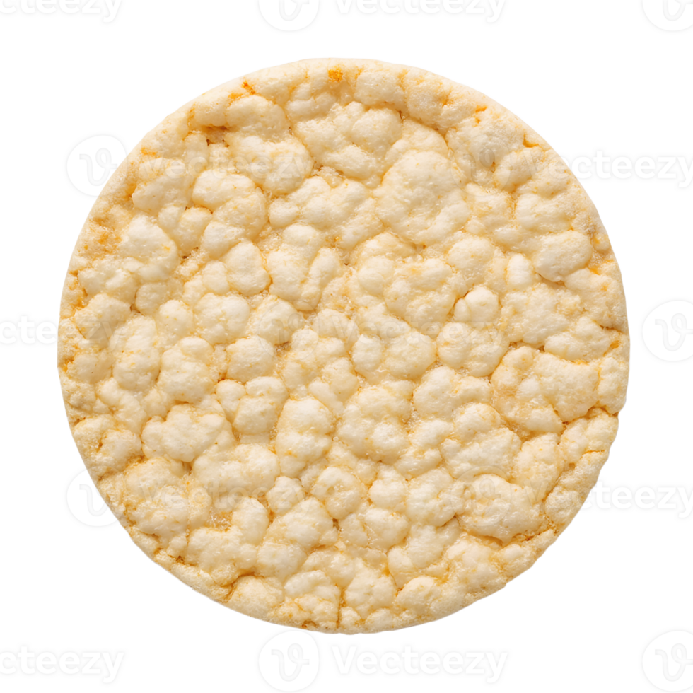 A Detailed Closeup of a Single Round Rice Cake Showing Its Puffed Texture and Light Beige Color png