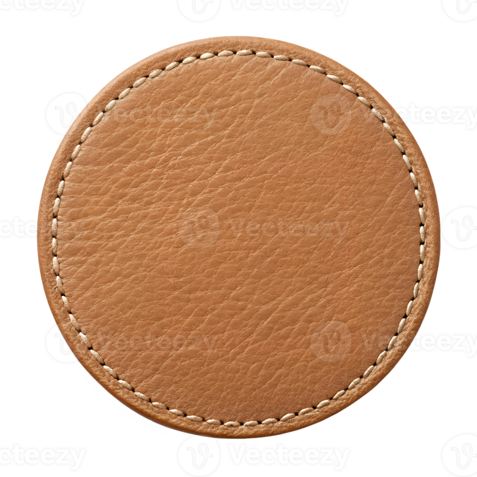 Round Brown Leather Coaster with Beige Stitching Detail, High Resolution Texture Image png