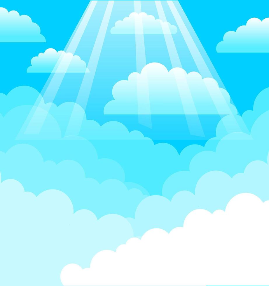 Heavenly Sky Illustration with Sunlight Rays and Cartoon Clouds vector