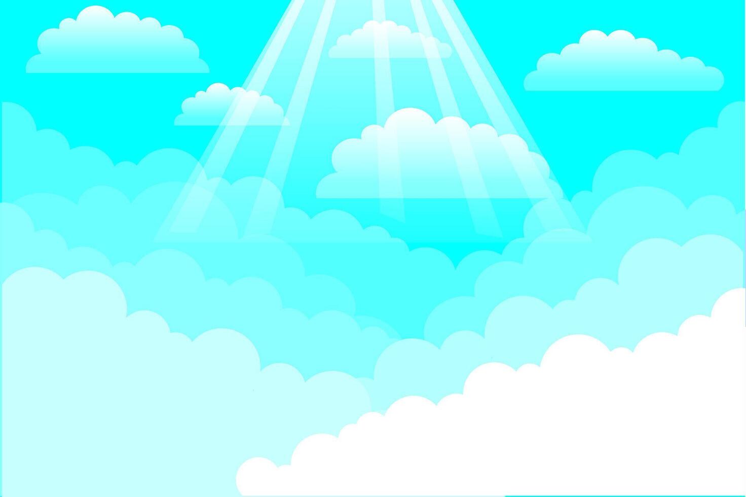 Radiant Sky Scene with Sunbeams and Fluffy Cartoon Clouds vector
