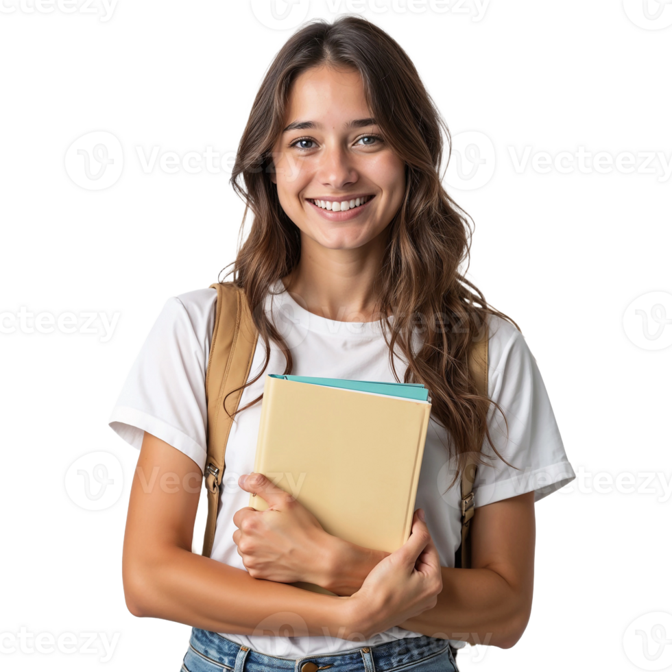 A smiling young woman holding a book png