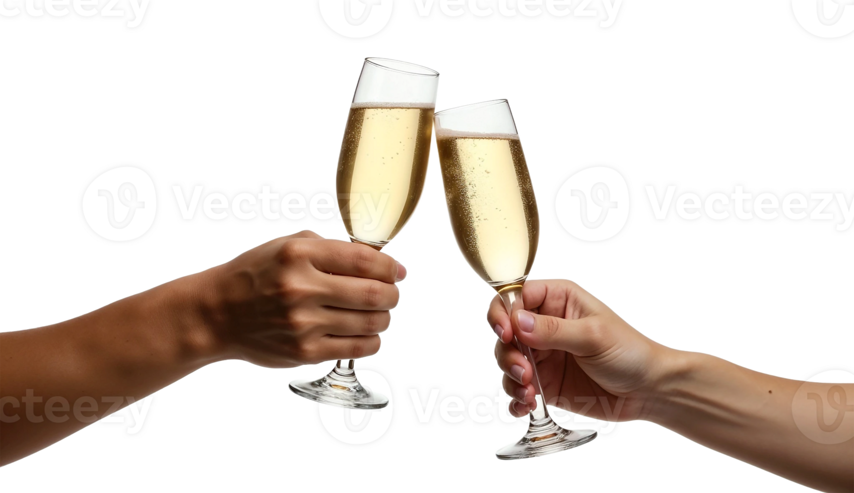 Two hands holding champagne flutes png