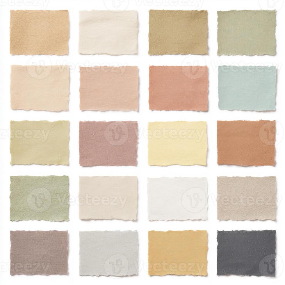 Muted cotton fabric swatch set isolated on white background perfect for design inspiration and textile selection photo