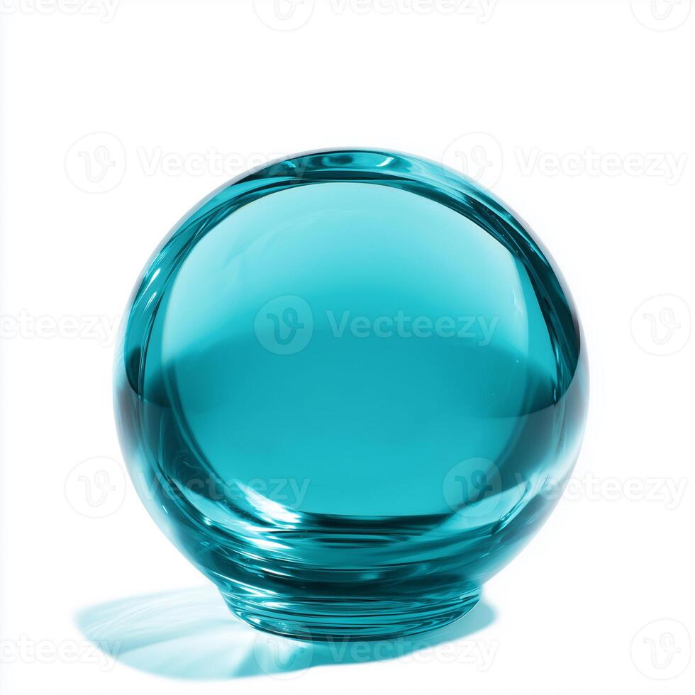 Turquoise glass orb ball isolated on white background for decorative purposes and artistic uses photo