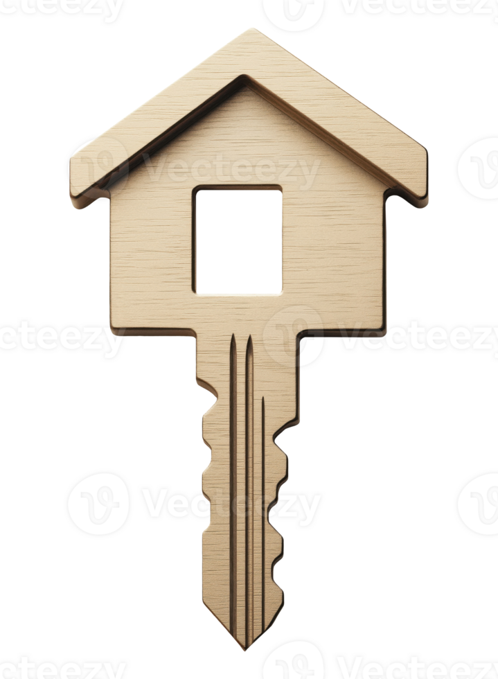 House shaped key, symbolizing home ownership, real estate, property access and security, isolated on transparent background png