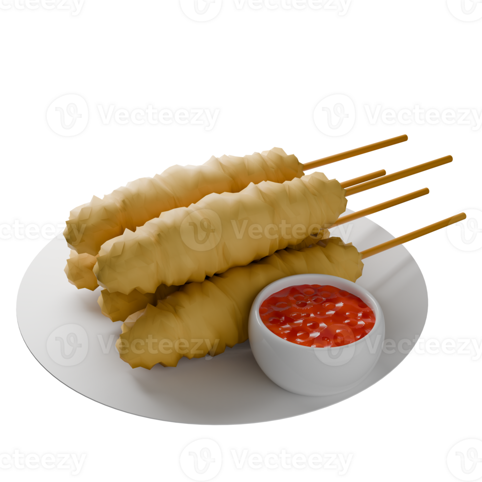 Fried Egg Skewers Telur Gulung in 3D Style with Dipping Sauce png