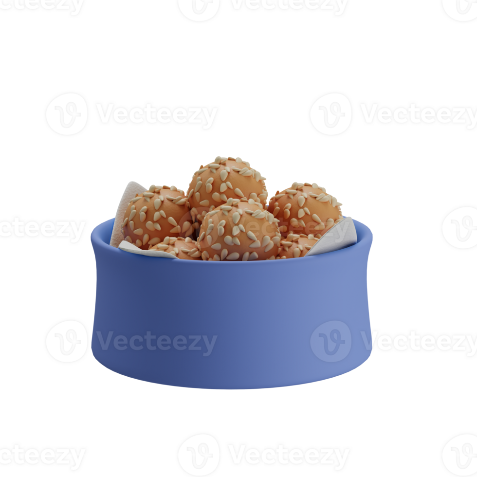 3D Bowl of Sesame-Covered Indonesian Onde-Onde png