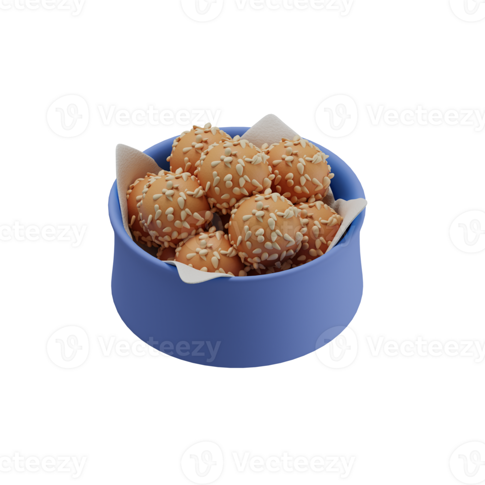 Realistic 3D Onde-Onde Snack in Blue Bowl png