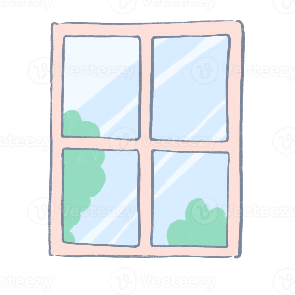 window cartoon illustration with decorations in flat style for interior and home decor concepts png