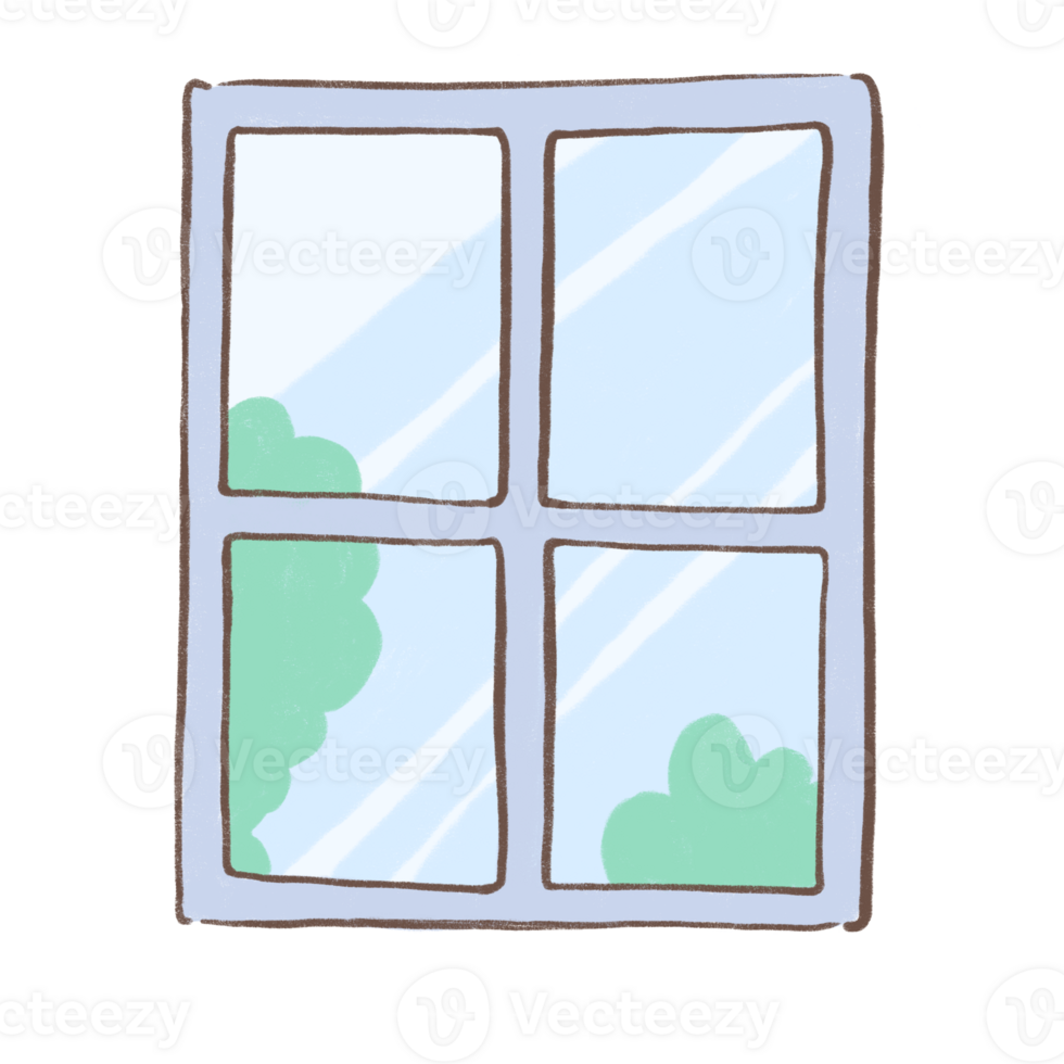 blue window cartoon illustration with decorations in flat style for interior and home decor concepts png