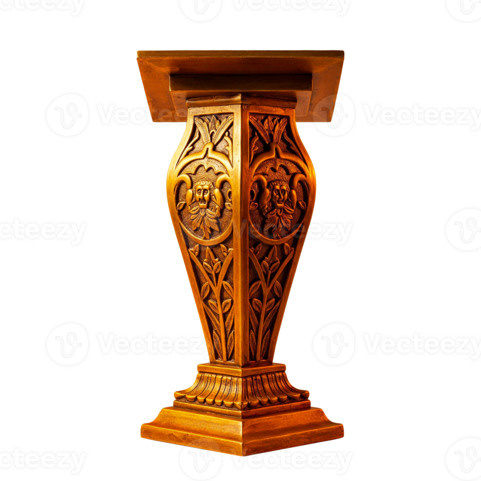 Ornate Golden Pedestal with Carved Details png