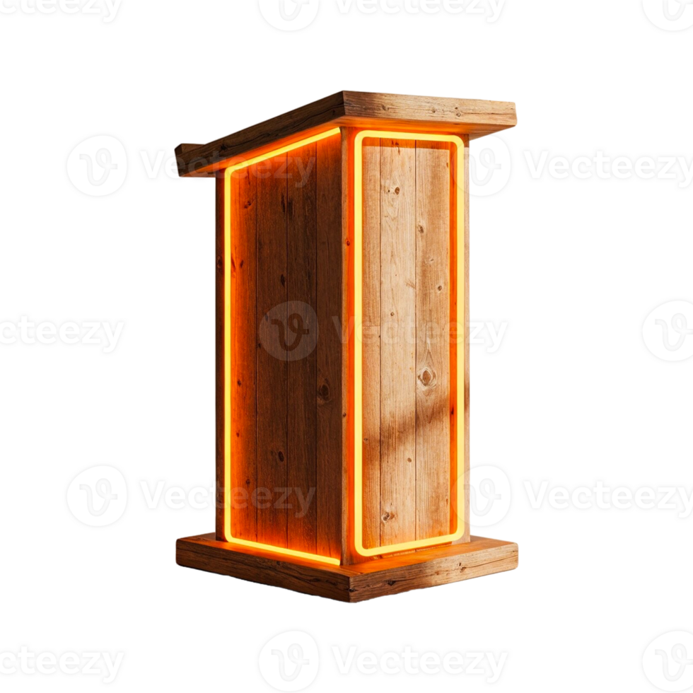 Wooden Podium with Orange Neon Border for Presentations png