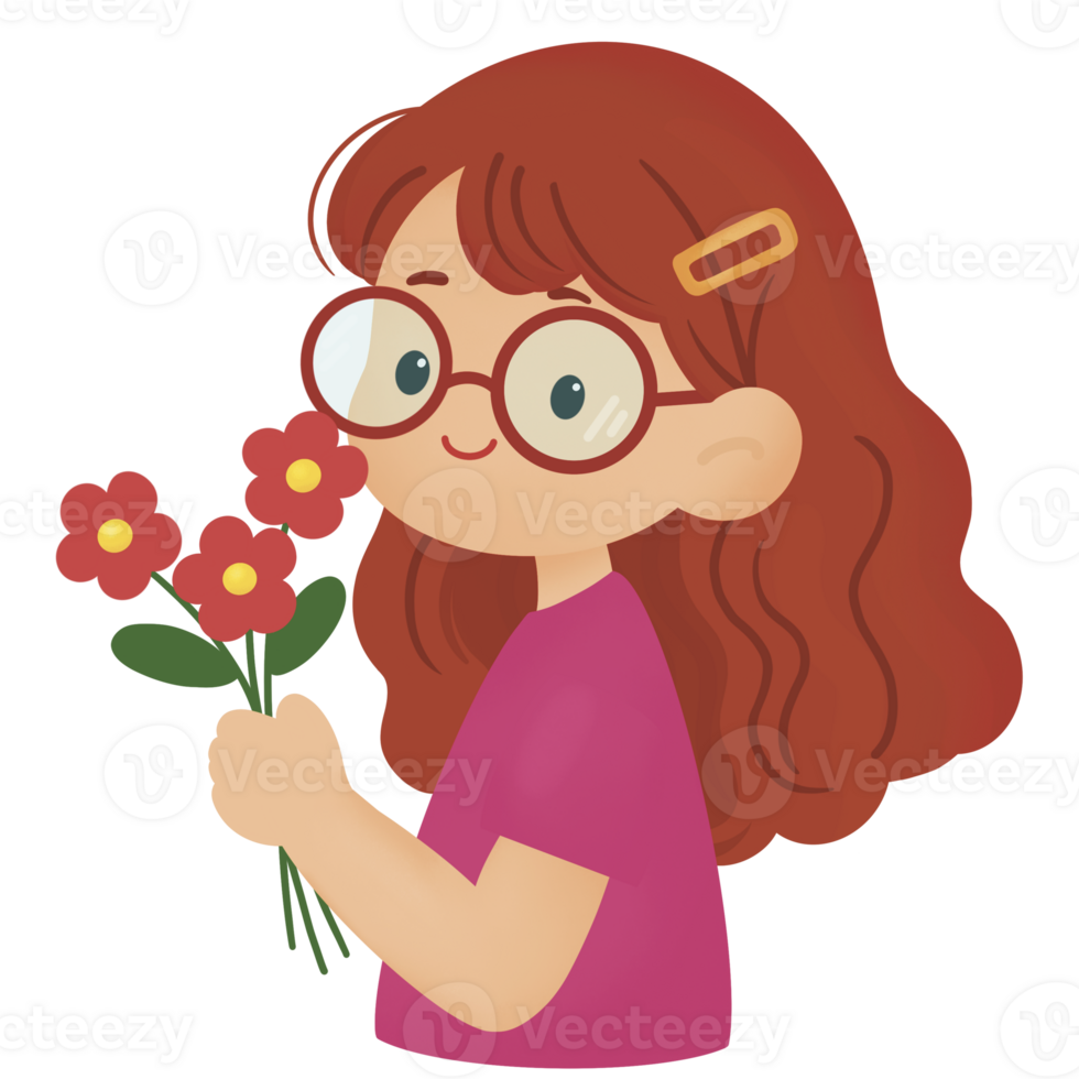 Girl with a red hair with red glasses png