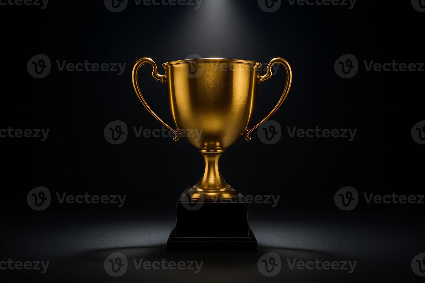 Golden Trophy on Black Base Bathed in Spotlight Symbolizing Achievement and Success photo