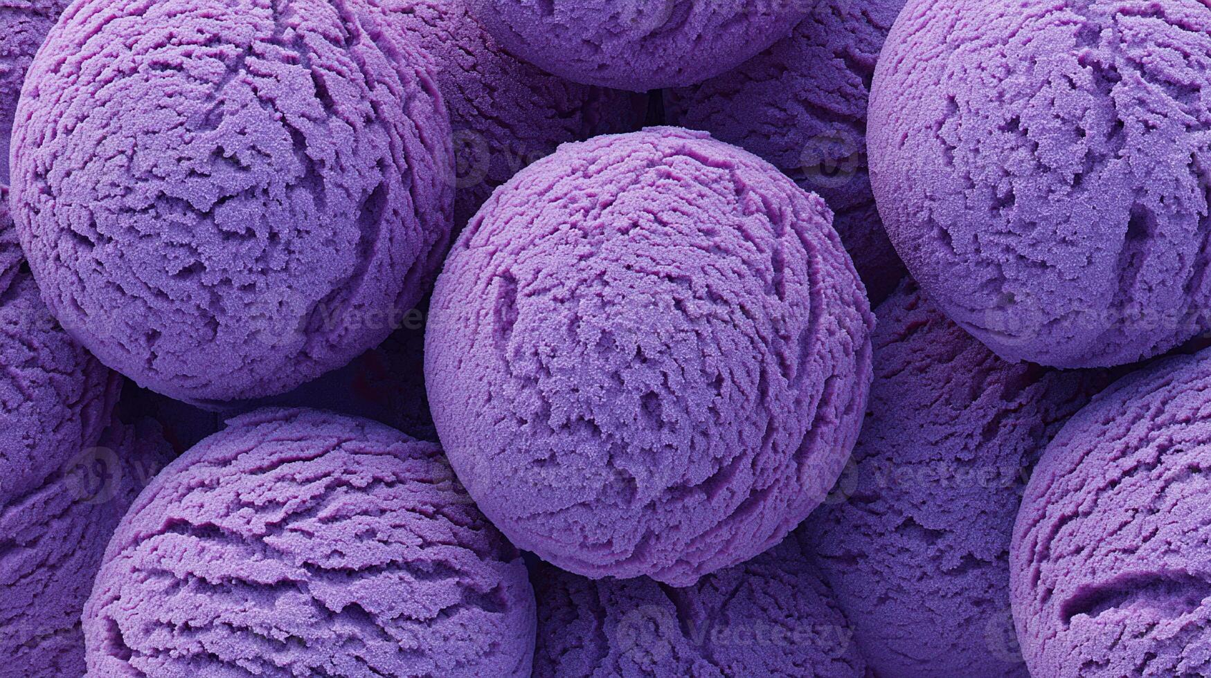 Delicious purple ice cream scoops piled luxuriously and ready to be enjoyed on a warm summer day in a vibrant dessert setting photo