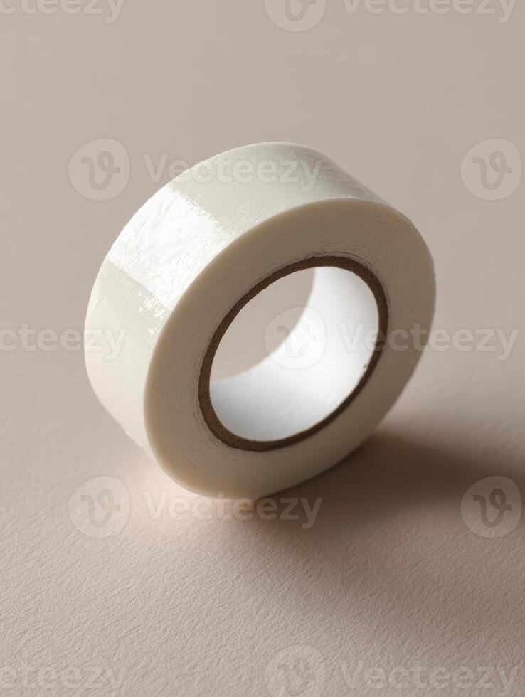Close-up of transparent adhesive tape roll on neutral background photo