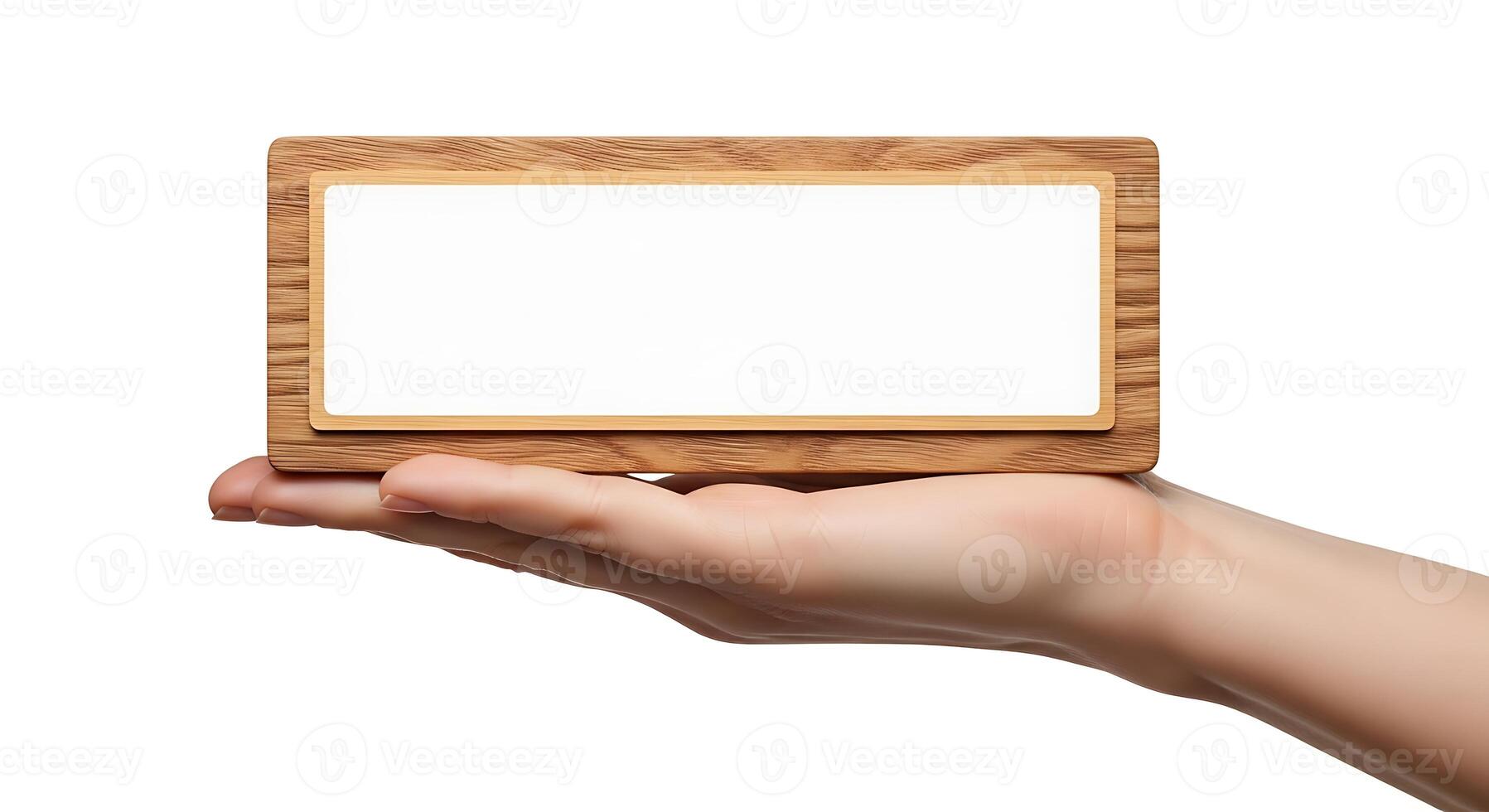 Wooden Sign on Hand with Blank Space photo