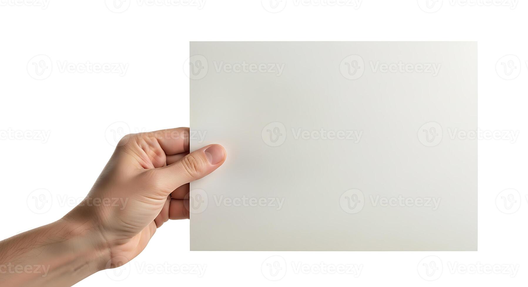 Blank Sheet Held by Hand on White Background photo