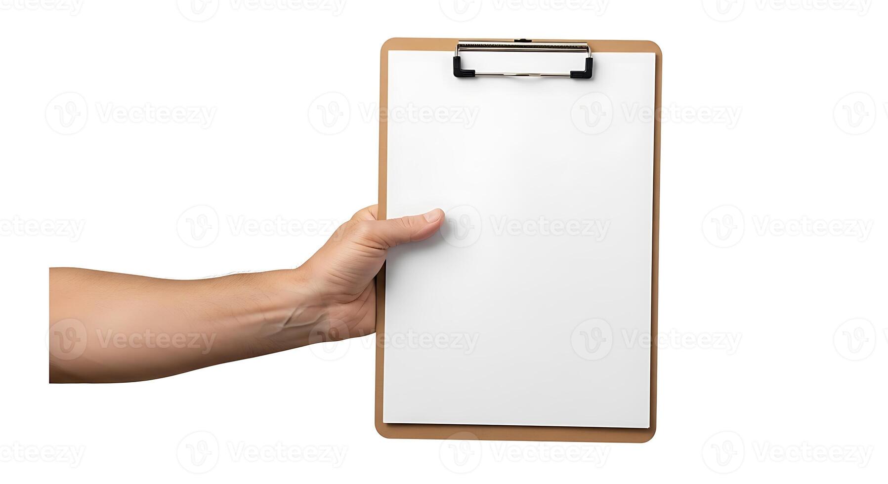 Hand Holding a Blank Clipboard photo