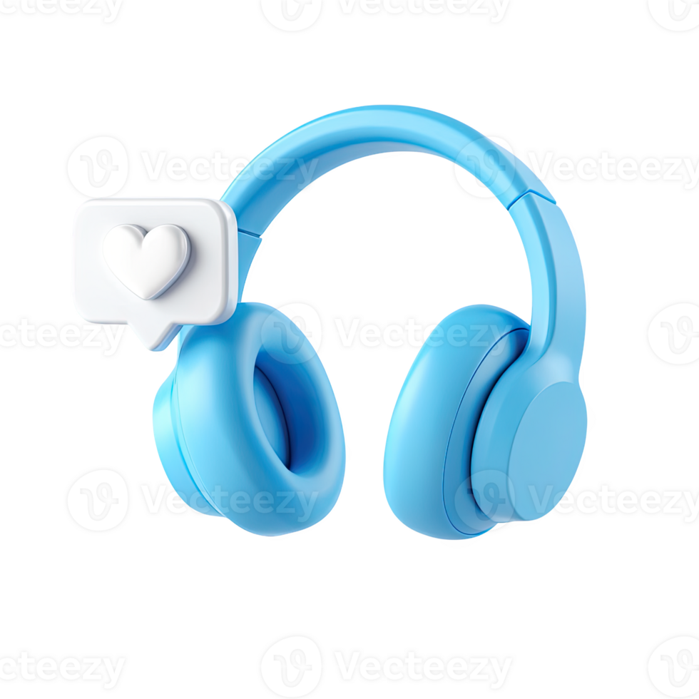 azul auriculares con un habla burbuja y corazón icono aislado en transparente antecedentes png