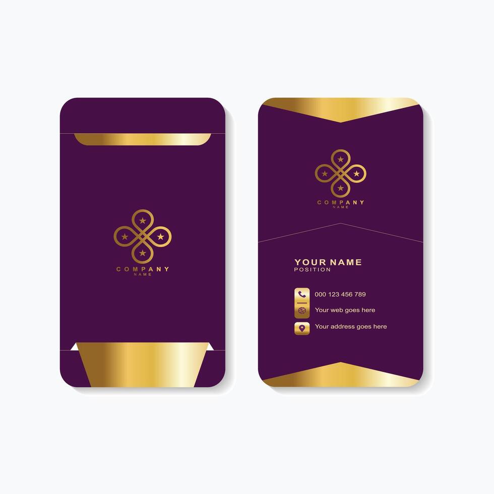Stunning gold and purple business card design for luxurious branding and modern business professionals vector