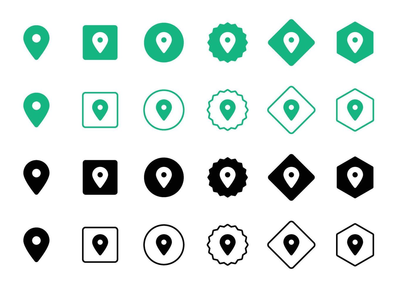 Location Pointer Icons with Different Shapes and Colors vector