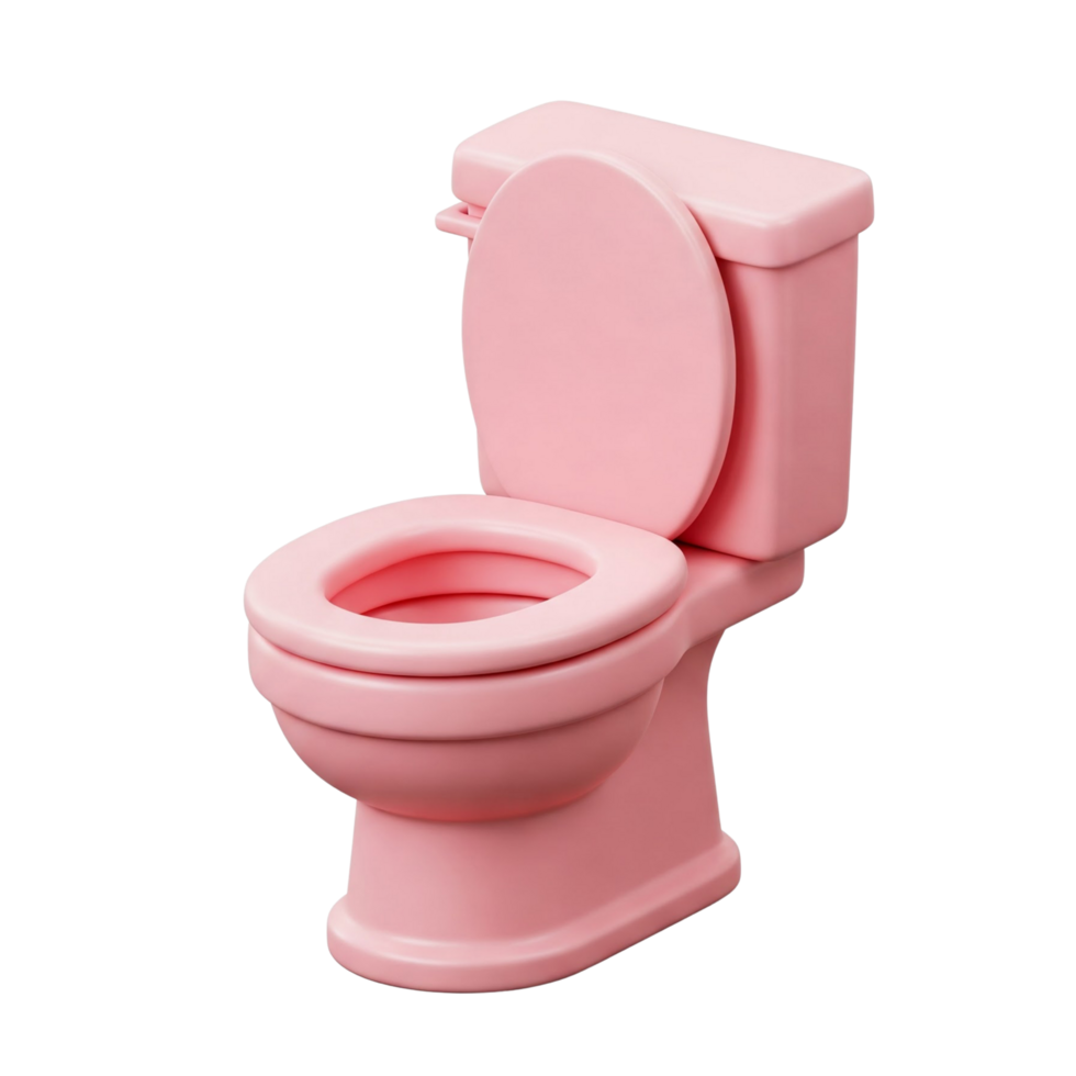 A pink toilet with a seat up png