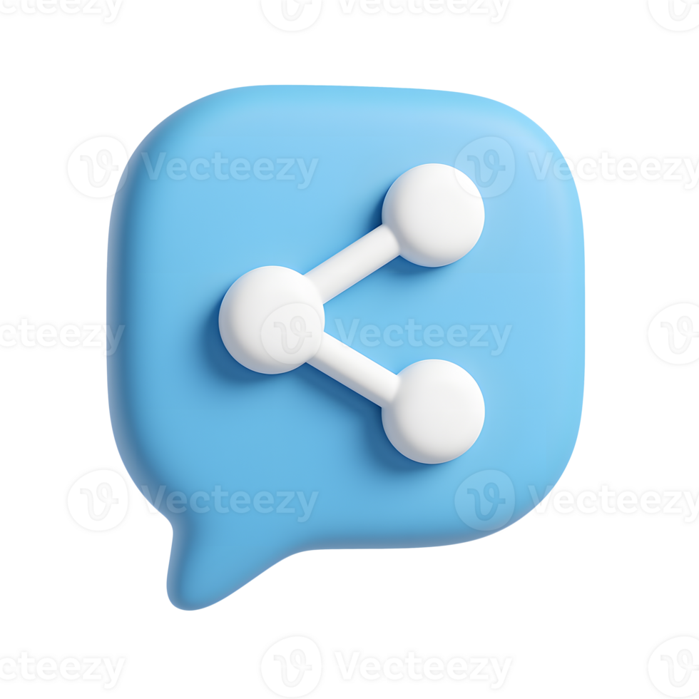 3D cartoon illustration of blue share icon with connection symbol isolated on transparent background png