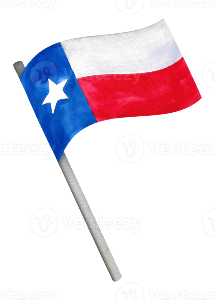 Watercolor illustration of the Texas flag. Colors blue, red and white. Hand drawn graphics, cut out elements for design decoration. png