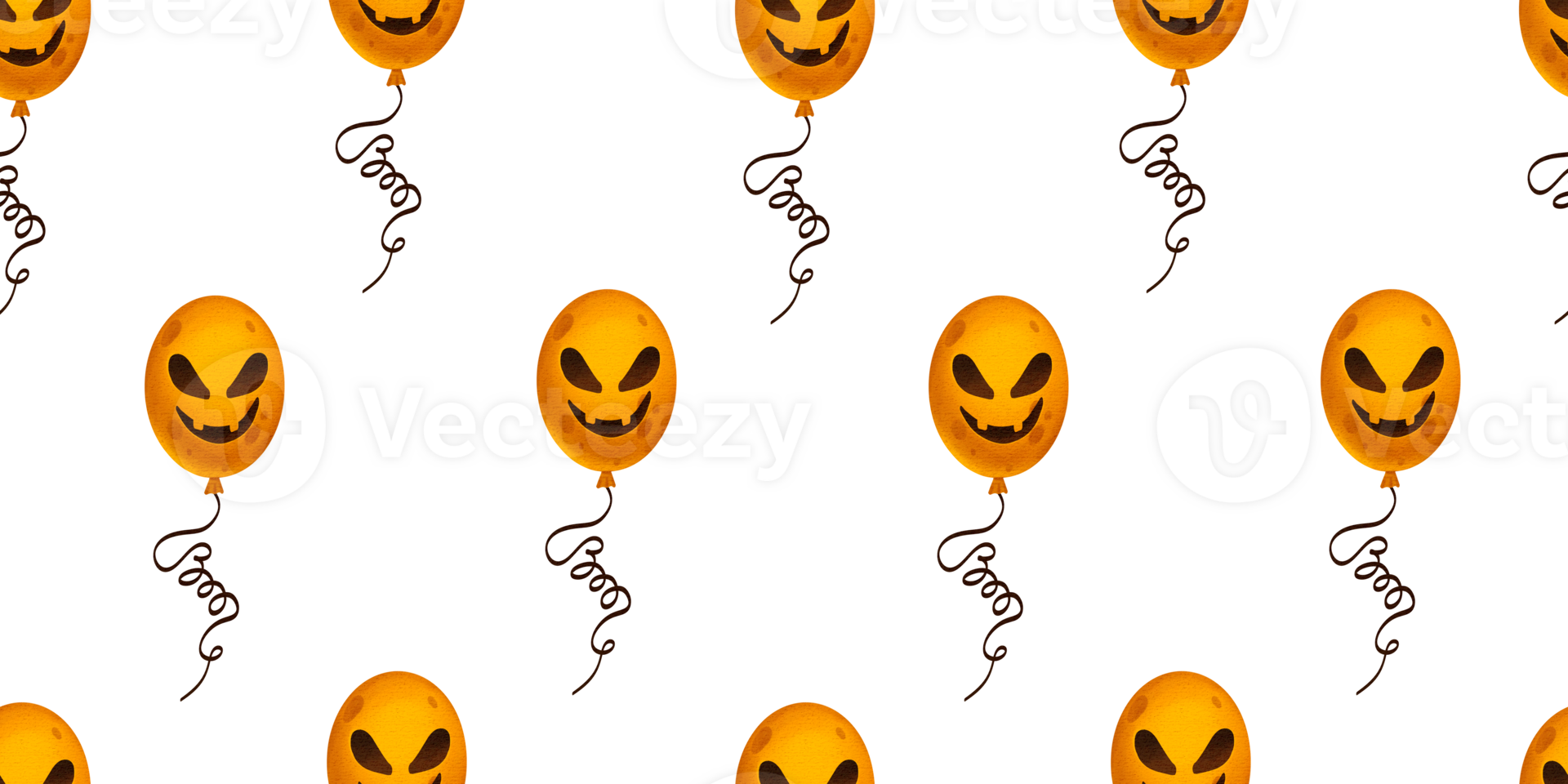 Seamless pattern with orange balloons with different faces symbolizing Halloween. Balloons with Jack-o-lantern image. Halloween pattern in watercolor style png