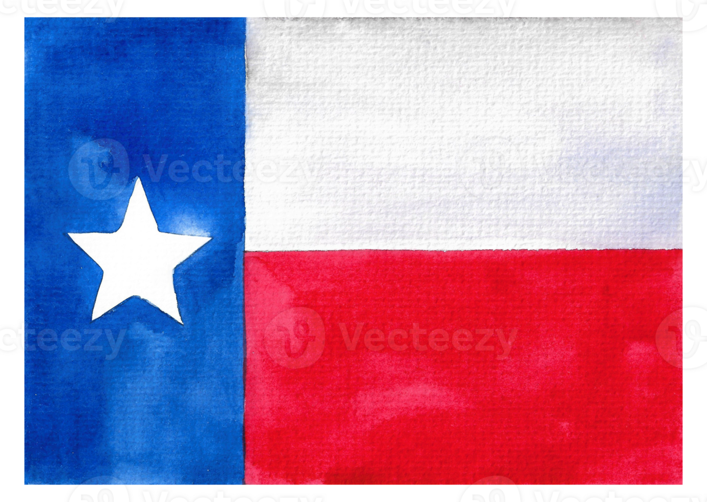 Watercolor illustration of the Texas flag. Colors blue, red and white. Hand-drawn watercolor graphics, cut-out elements for design decoration. png