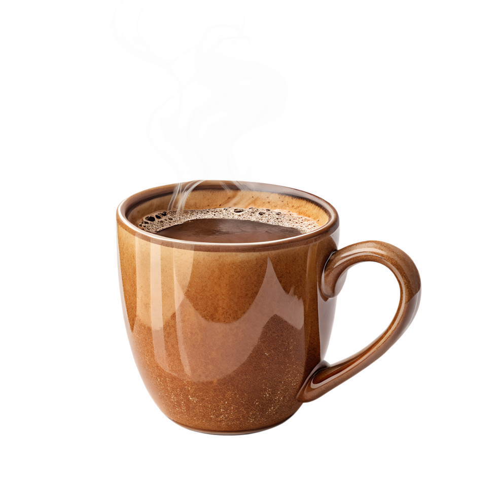Hot Steaming Coffee in Brown Ceramic Mug for Morning and Cafe Vibes png