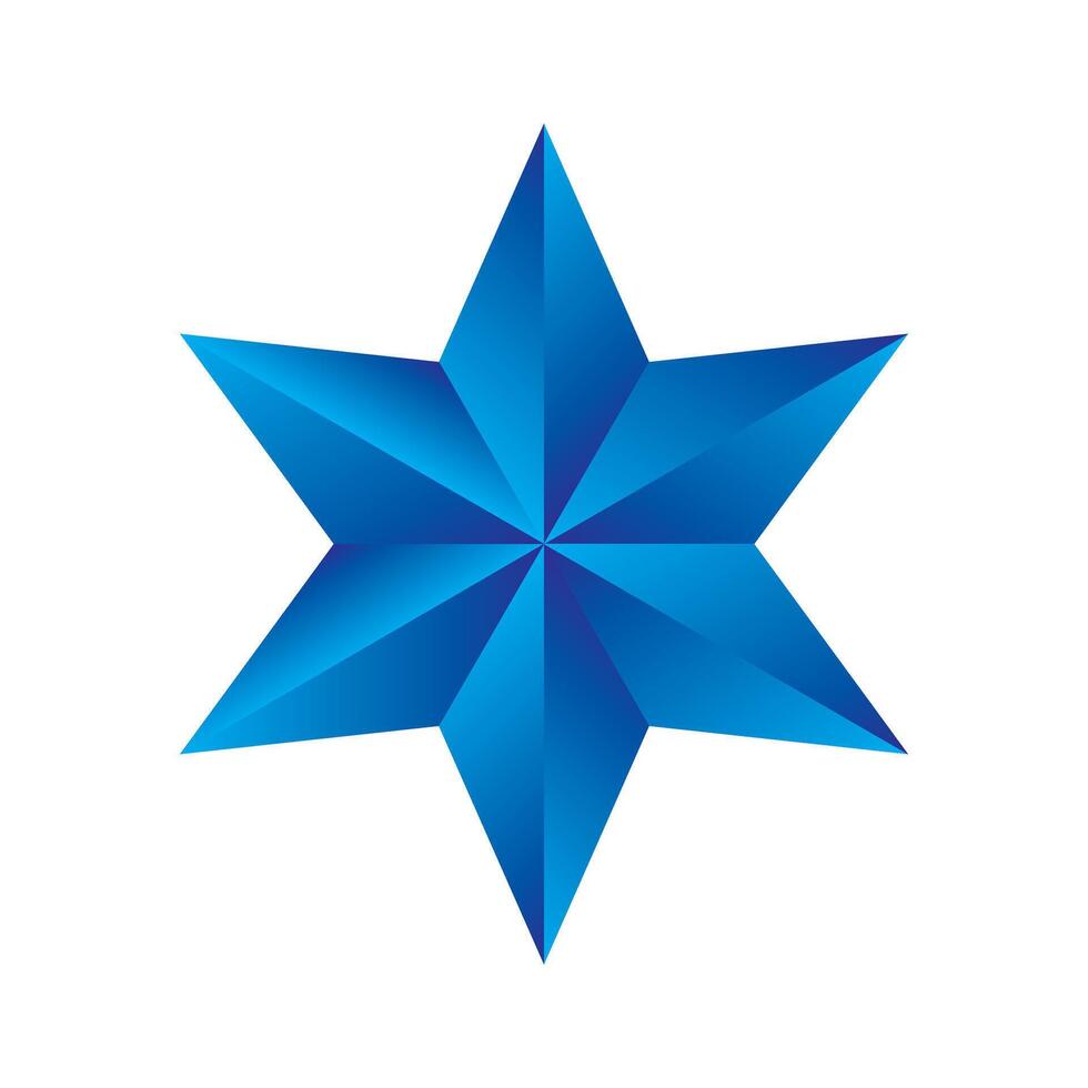Blue Six-Pointed Star with Geometrical Shapes Design. vector