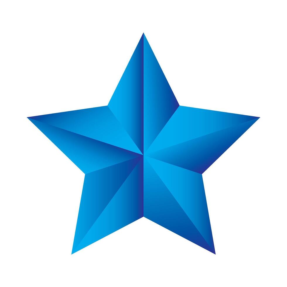 Bright Blue 3D Star Icon with Geometric Design and Shiny Appearance vector