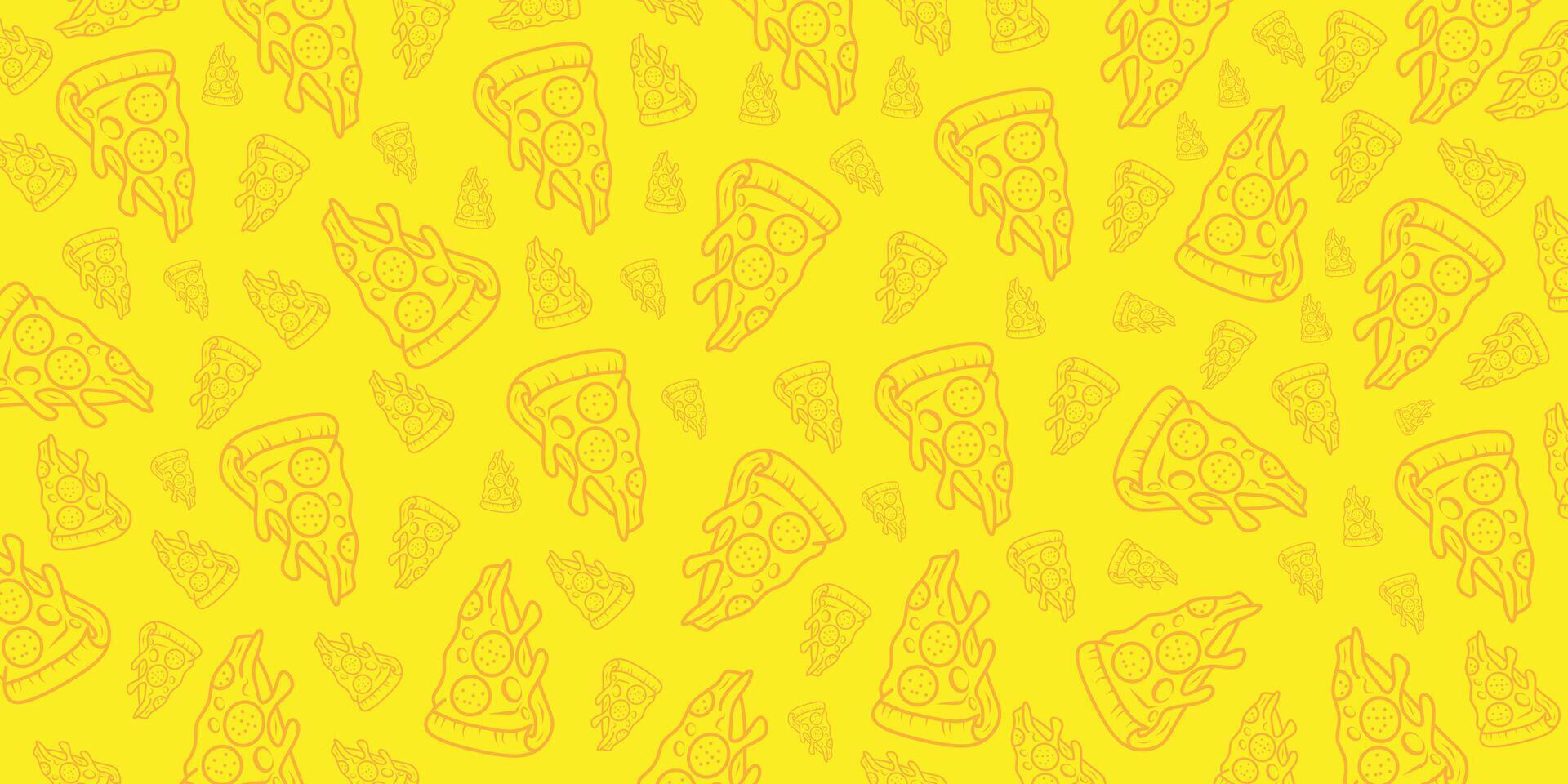 Seamless Pizza Pattern With Yellow Background and Cheesy Icon Illustrations vector