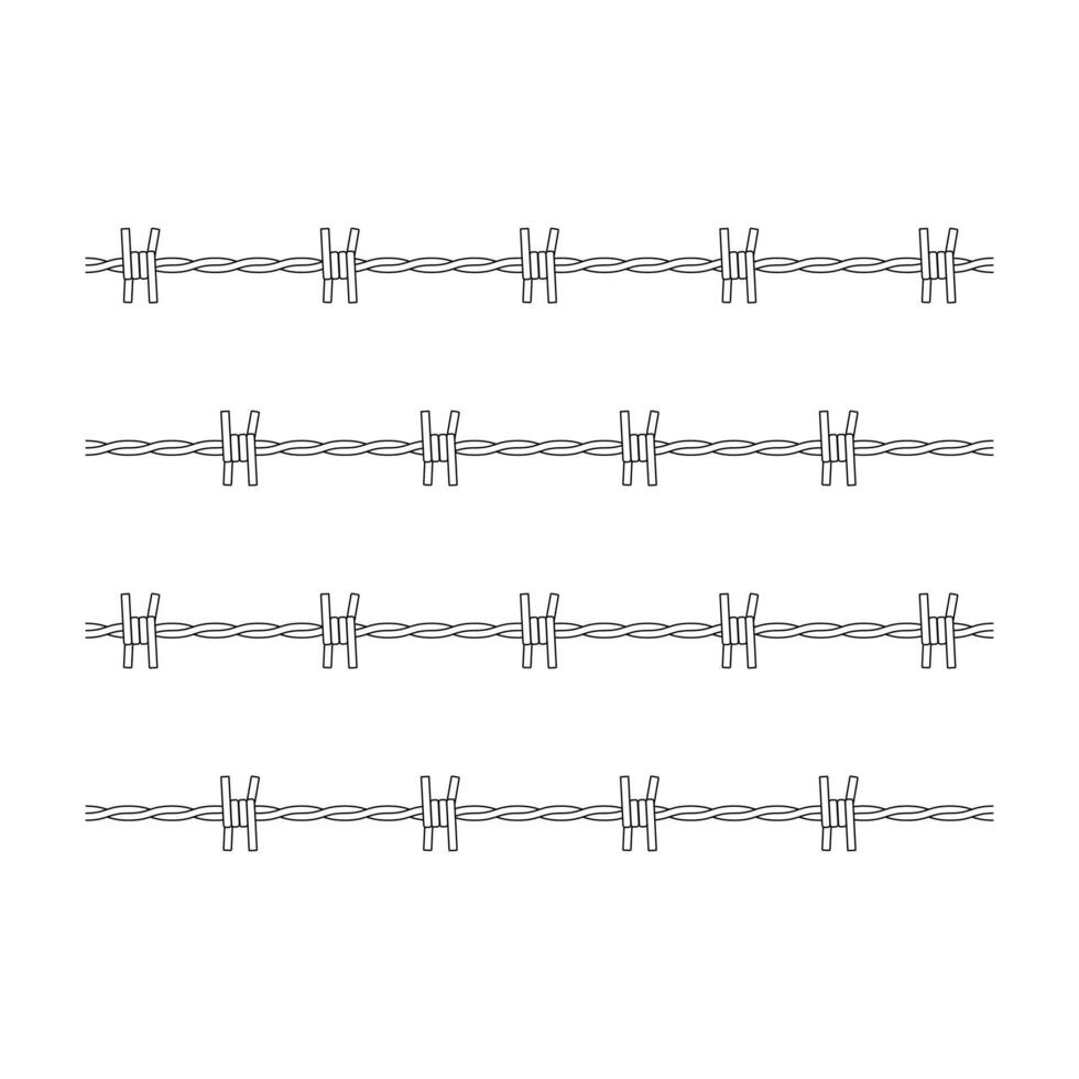 Barbed Wire Illustration. Each row consists of twisted wires with sharp barbs evenly spaced along the line, designed in a minimalistic and symmetrical style. vector