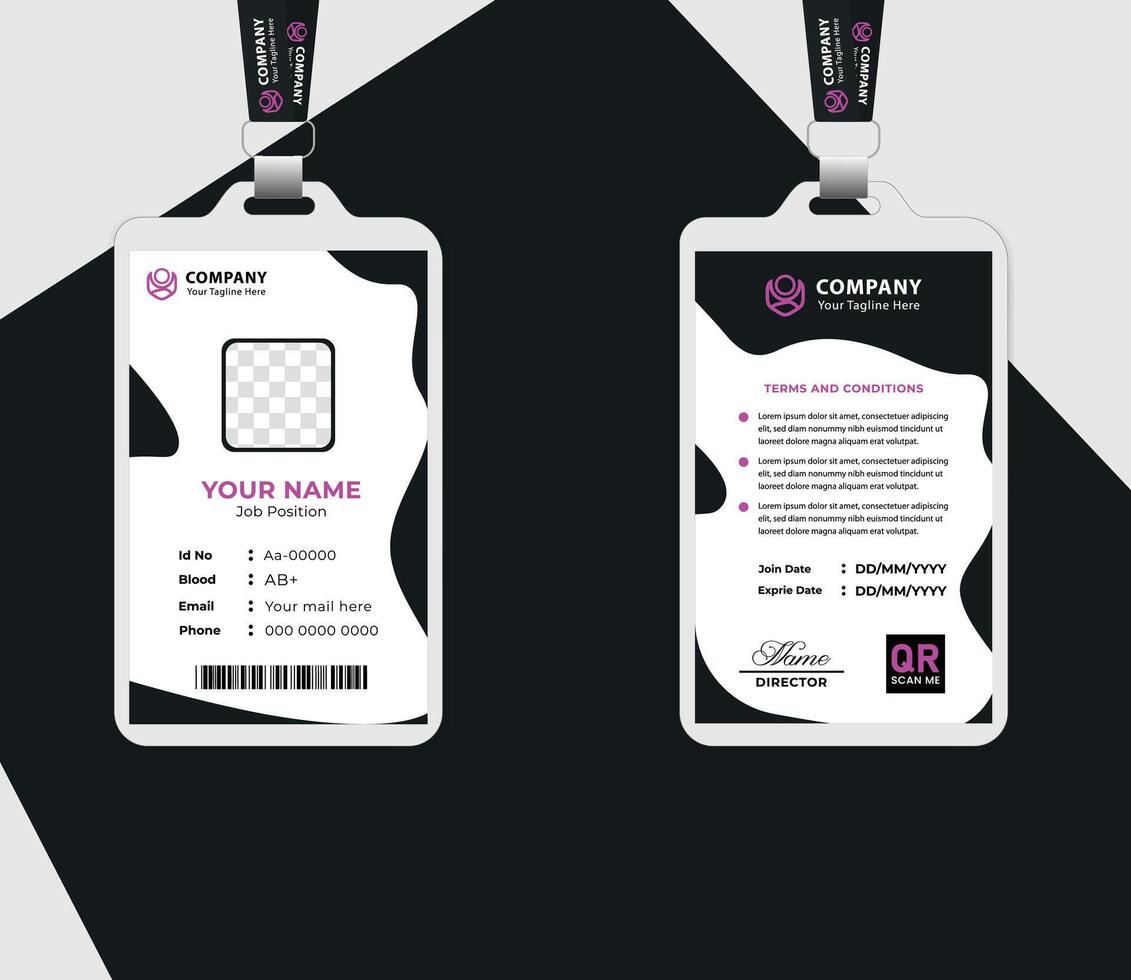 Clean and professional employee id card template. Simple badge design for business use. Ideal for staff identification and corporate branding. vector