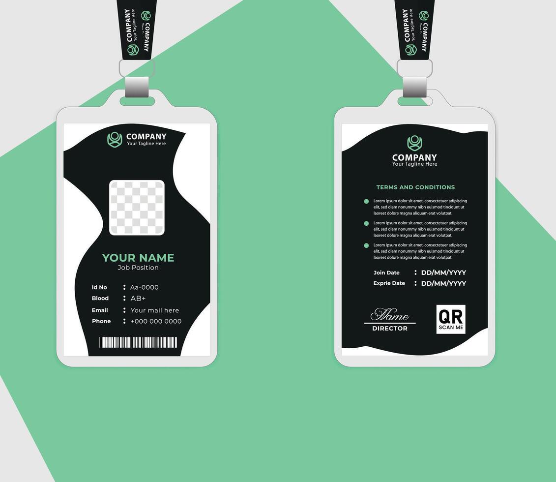Creative id card layout for company staff with space for name, designation, and contact details. vector