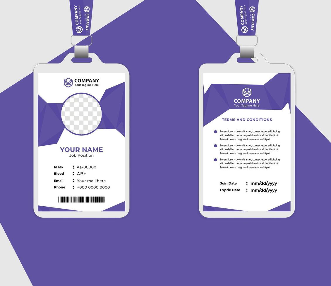 Clean and creative employee id card design ideal for business use, with space for essential staff details. vector